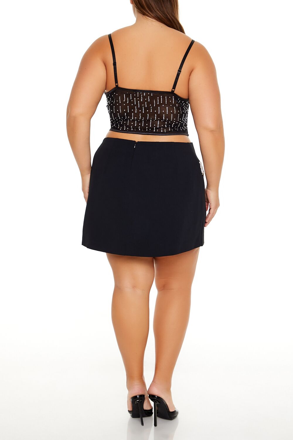 Plus Size Rhinestone-Fringe Mini Skirt