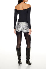 Sequin Mid-Rise Hot Shorts