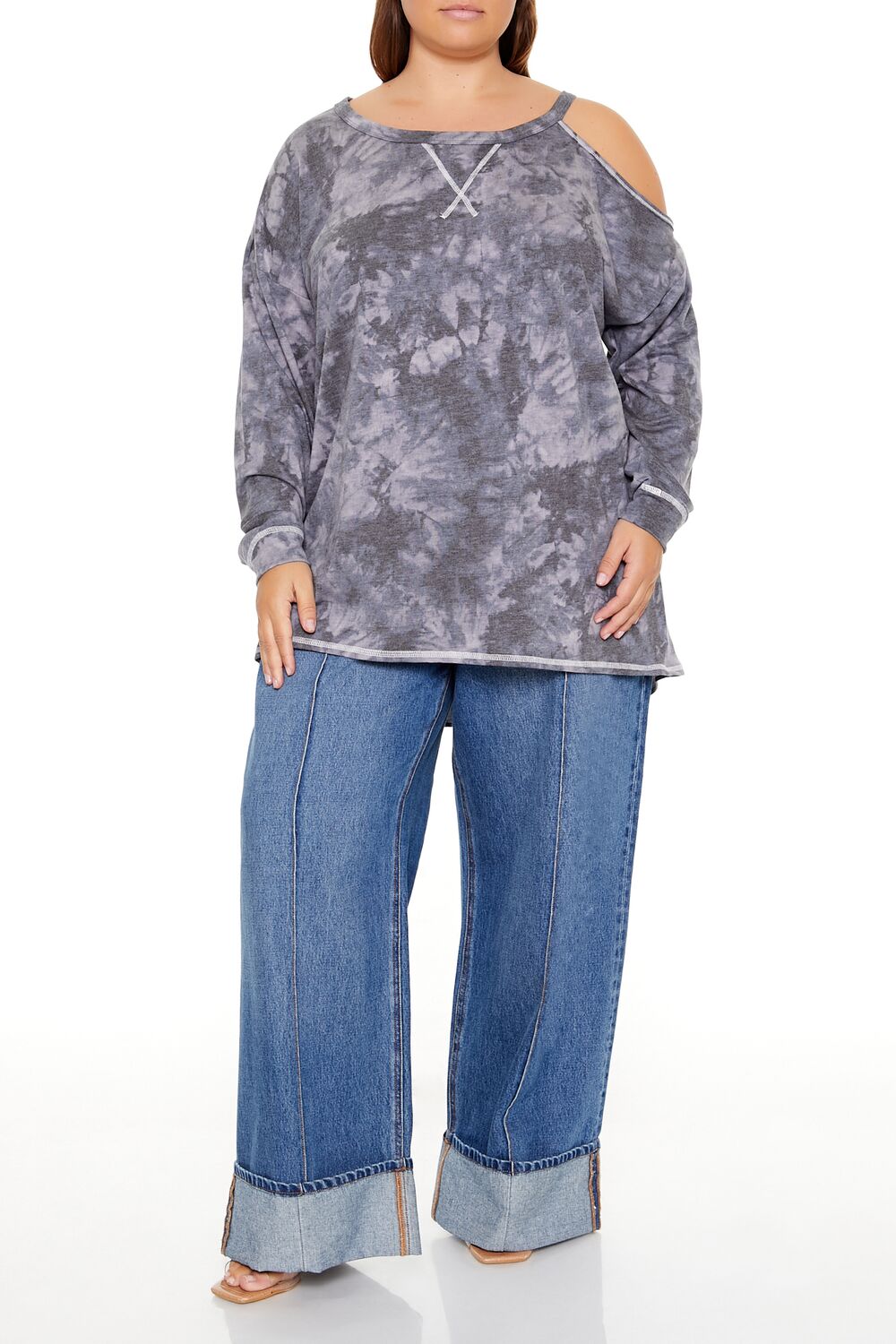 Plus Size Tie-Dye Cutout Oversized Top
