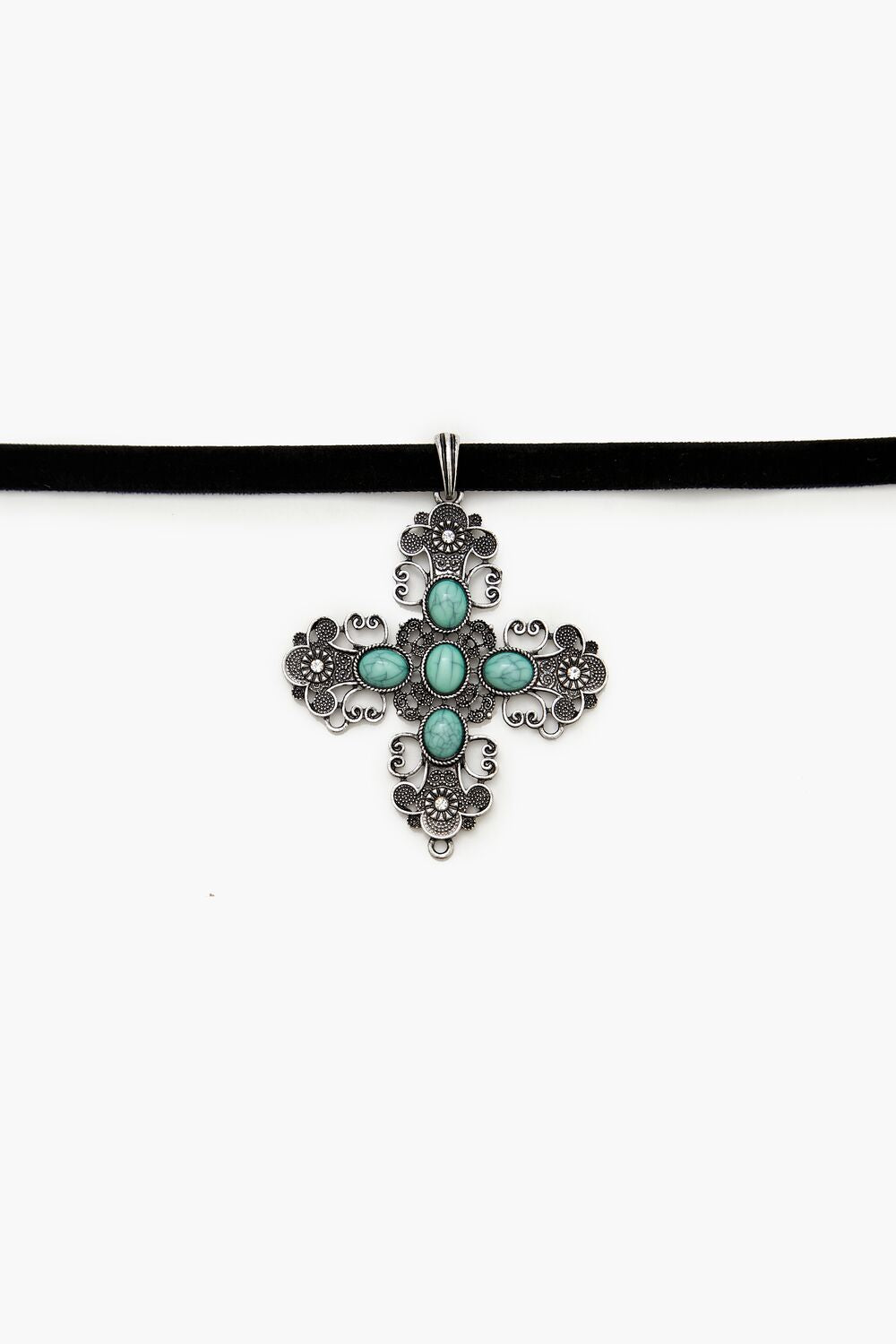 Velvet Faux Stone Cross Necklace