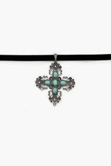 Velvet Faux Stone Cross Necklace