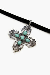 Velvet Faux Stone Cross Necklace