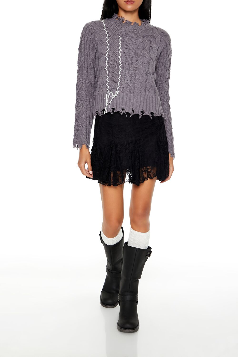 Distressed Cable Knit Sweater