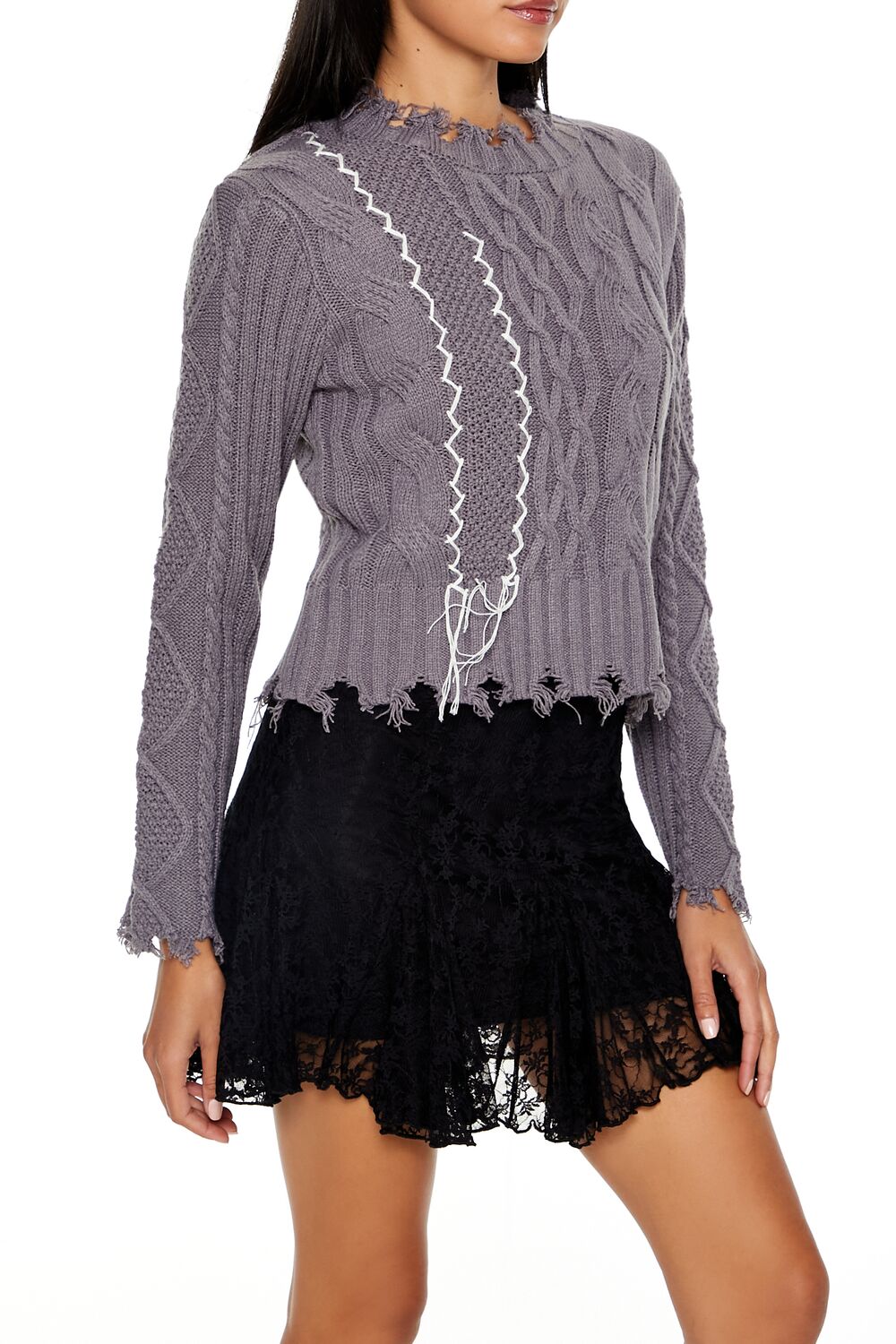 Distressed Cable Knit Sweater