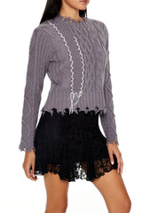 Distressed Cable Knit Sweater