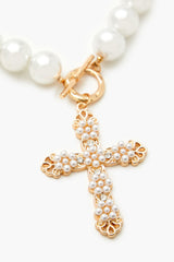 Faux Pearl Cross Necklace Set