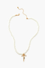 Faux Pearl Bow Pendant Necklace