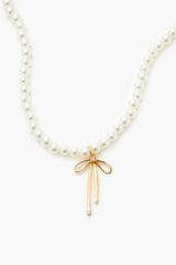 Faux Pearl Bow Pendant Necklace