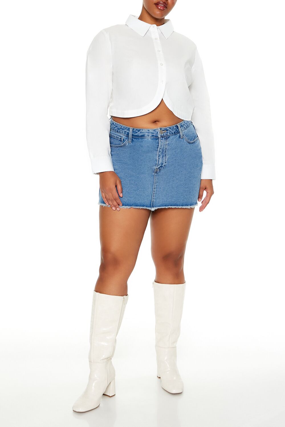 Plus Size Notched Cropped Shirt