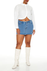 Plus Size Notched Cropped Shirt