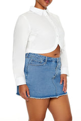 Plus Size Notched Cropped Shirt