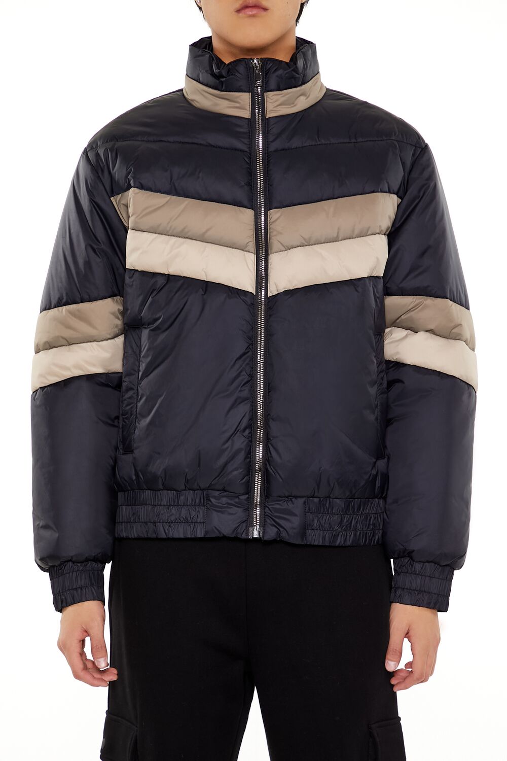 Colorblock Funnel Neck Puffer Jacket