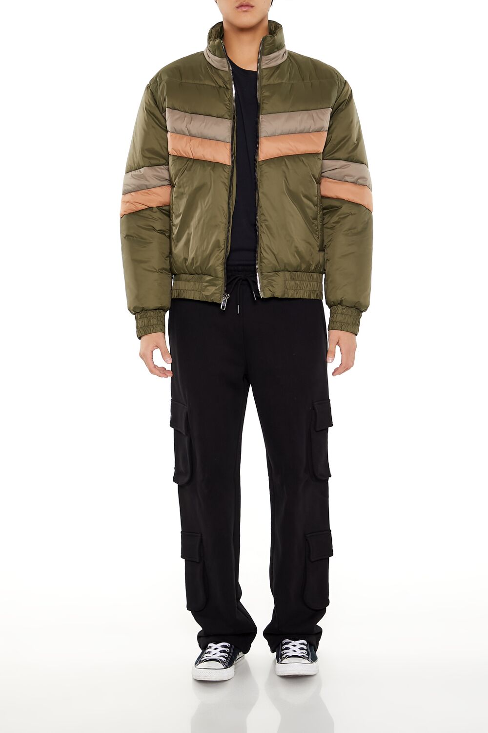 Colorblock Funnel Neck Puffer Jacket