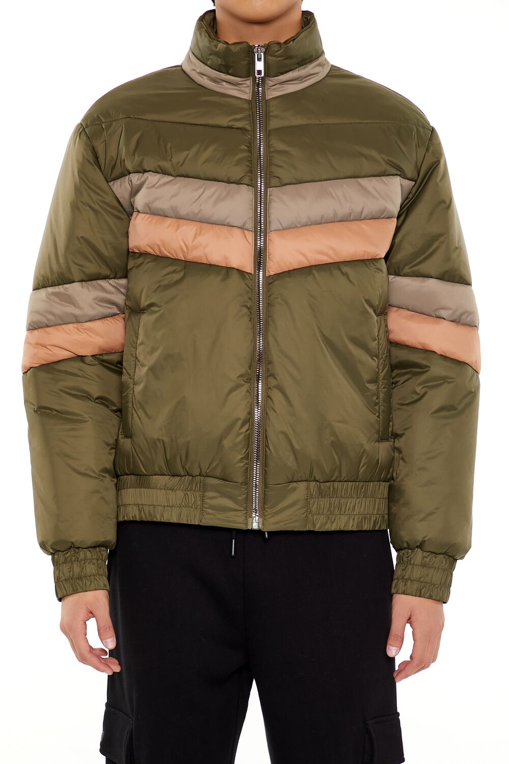 Colorblock Funnel Neck Puffer Jacket