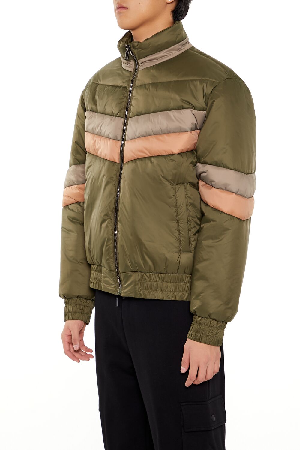 Colorblock Funnel Neck Puffer Jacket