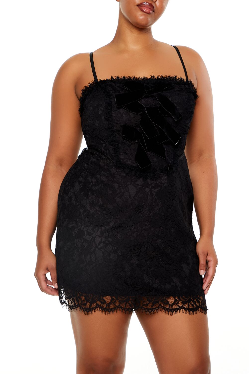 Plus Size Eyelash Lace Mini Dress