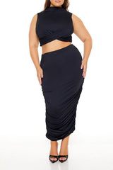 Plus Size Ruched Crop Top & Skirt Set