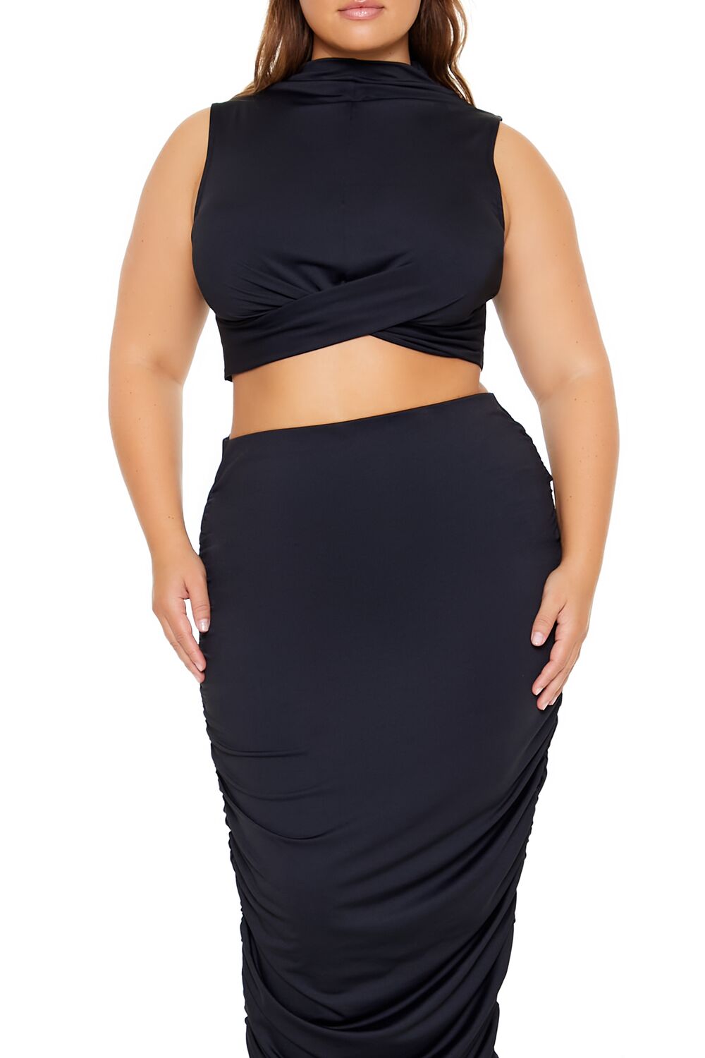 Plus Size Ruched Crop Top & Skirt Set