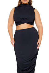 Plus Size Ruched Crop Top & Skirt Set