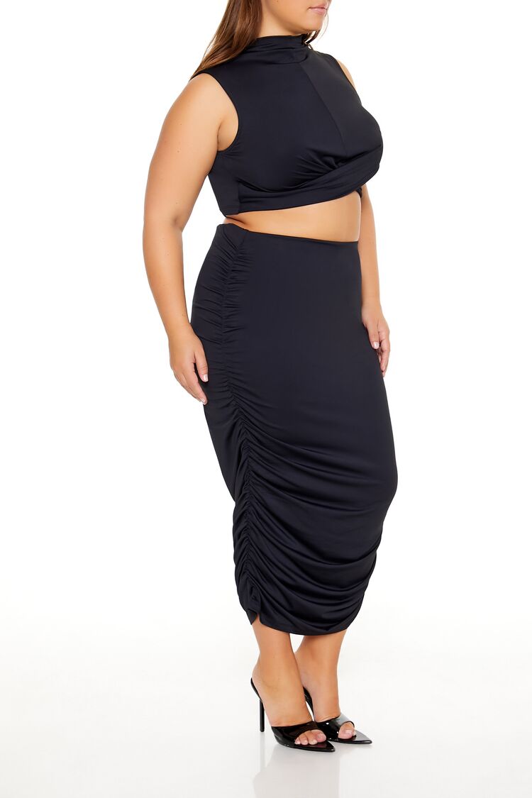 Plus Size Ruched Crop Top & Skirt Set