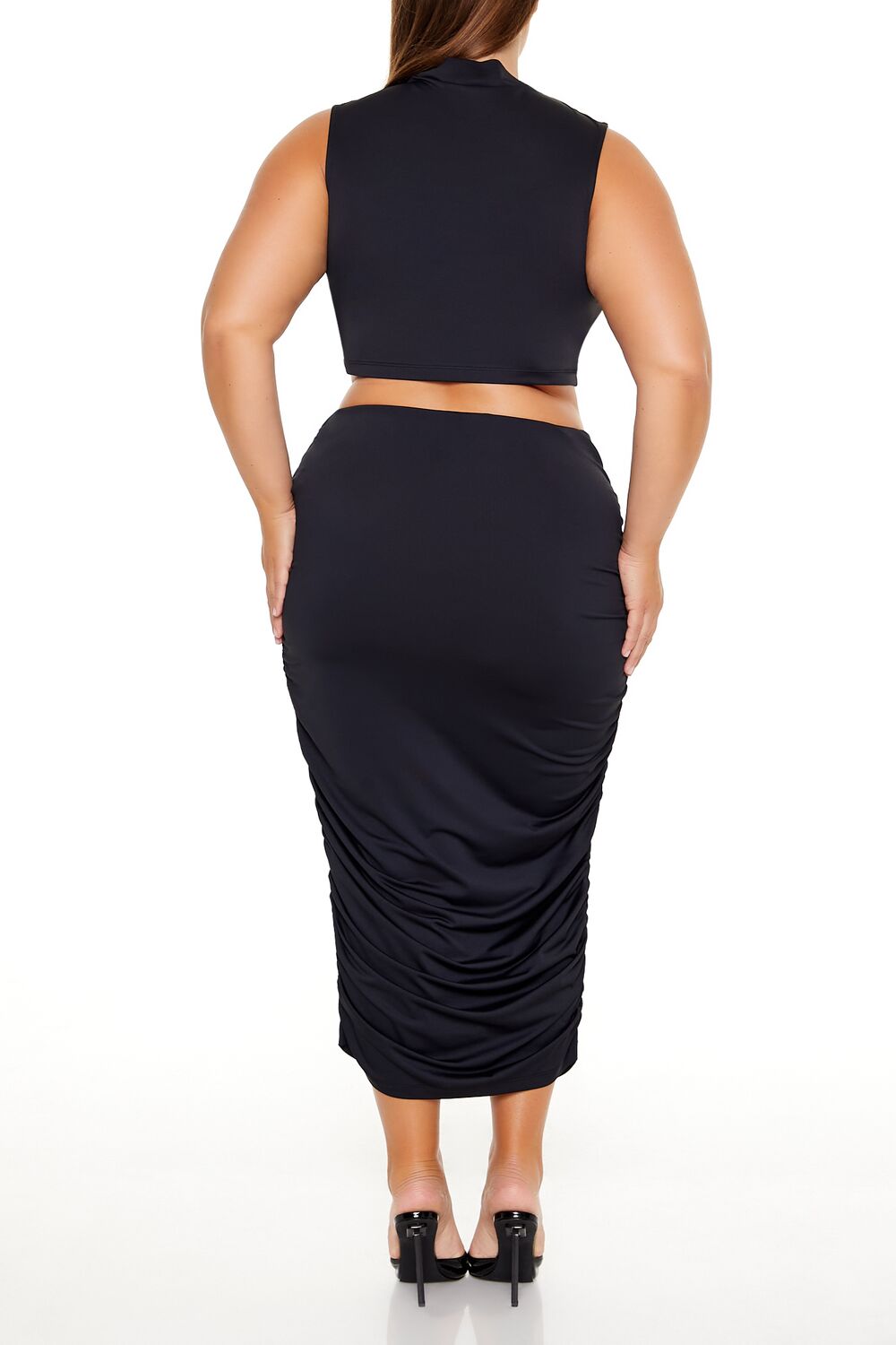 Plus Size Ruched Crop Top & Skirt Set