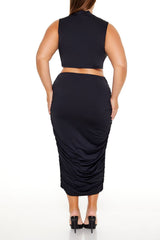 Plus Size Ruched Crop Top & Skirt Set