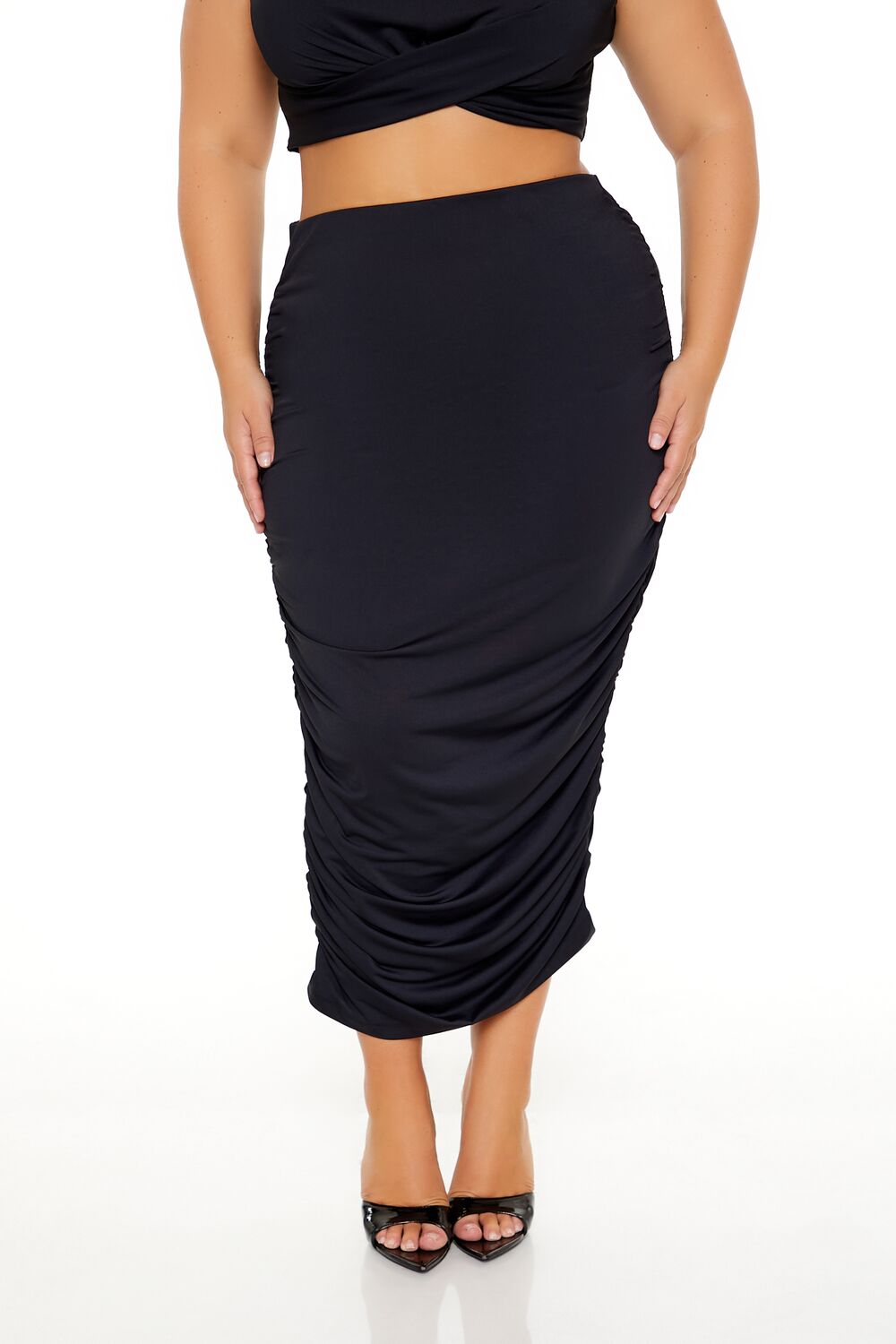 Plus Size Ruched Crop Top & Skirt Set