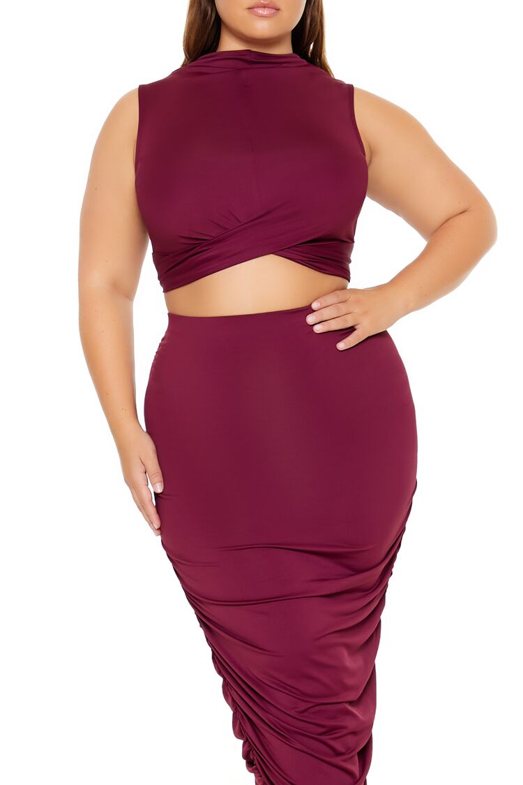 Plus Size Ruched Crop Top & Skirt Set