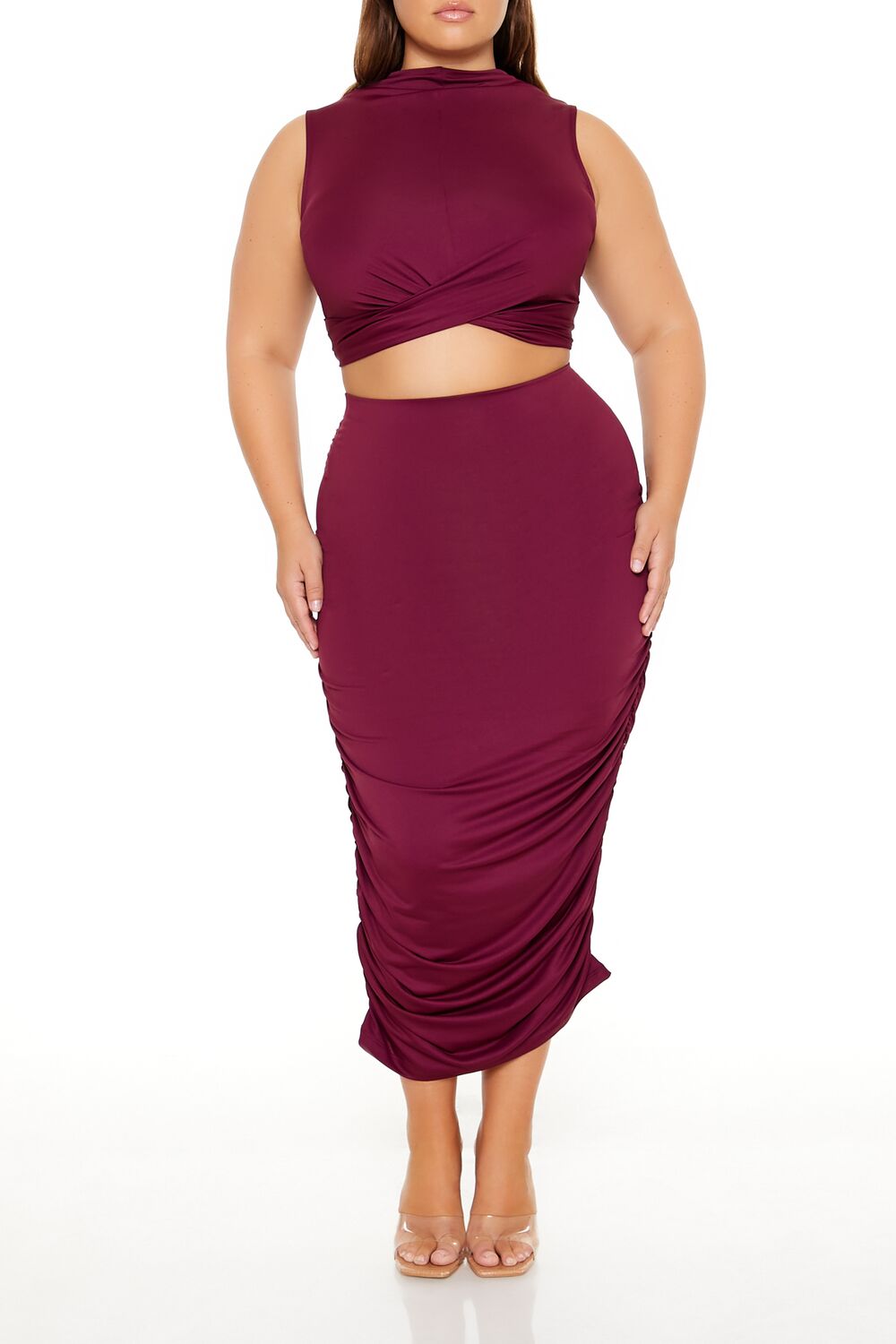 Plus Size Ruched Crop Top & Skirt Set