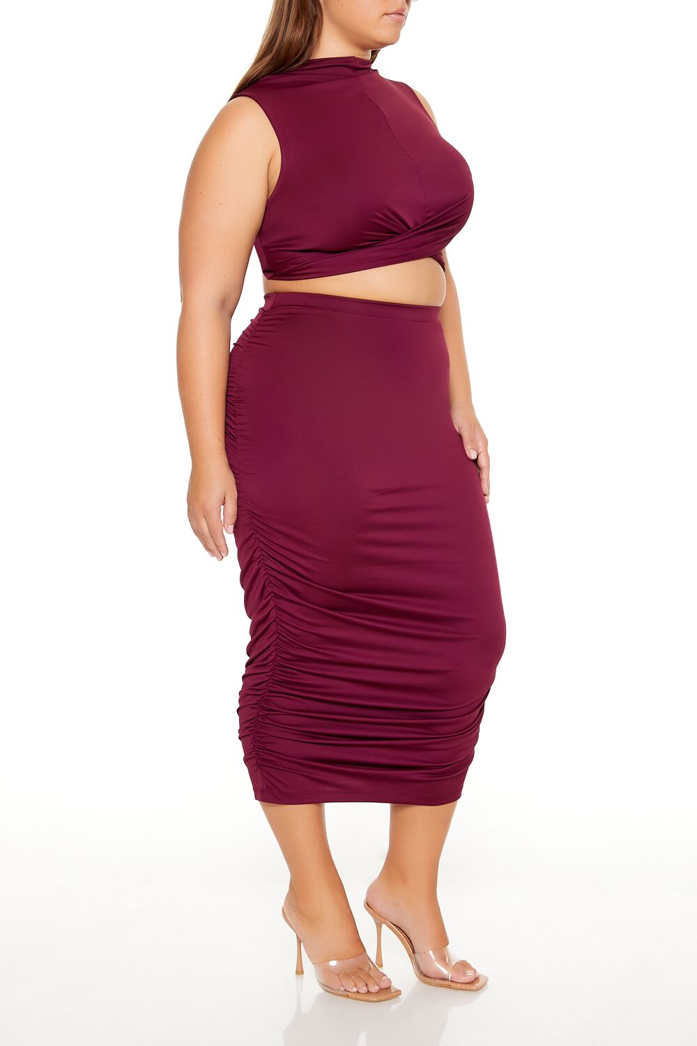 Plus Size Ruched Crop Top & Skirt Set