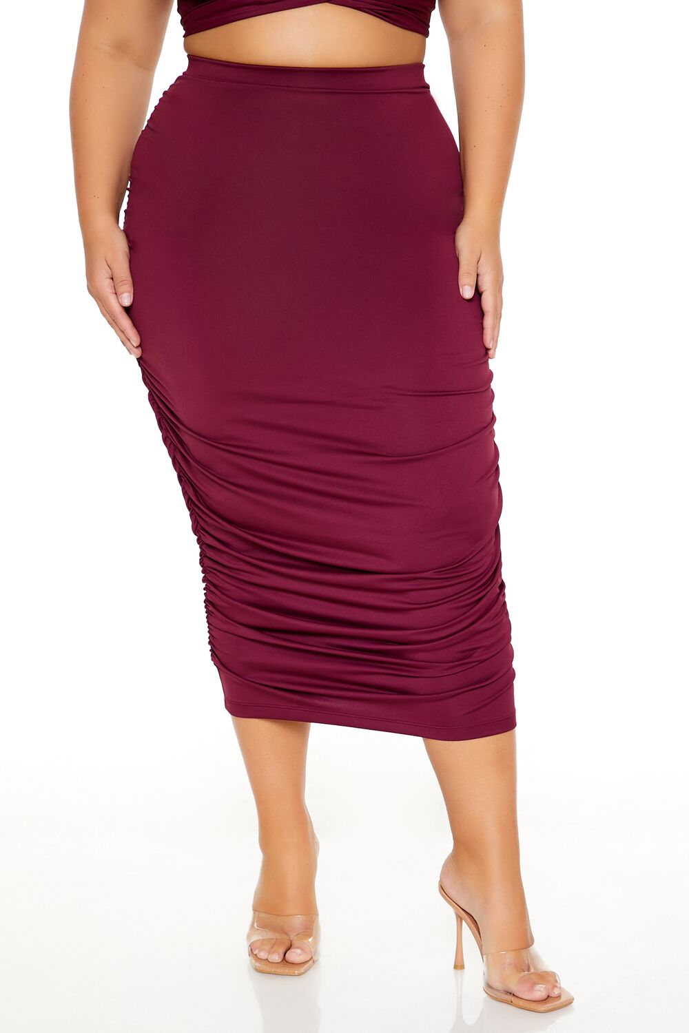 Plus Size Ruched Crop Top & Skirt Set