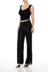 Sequin High-Rise Wide-Leg Pants