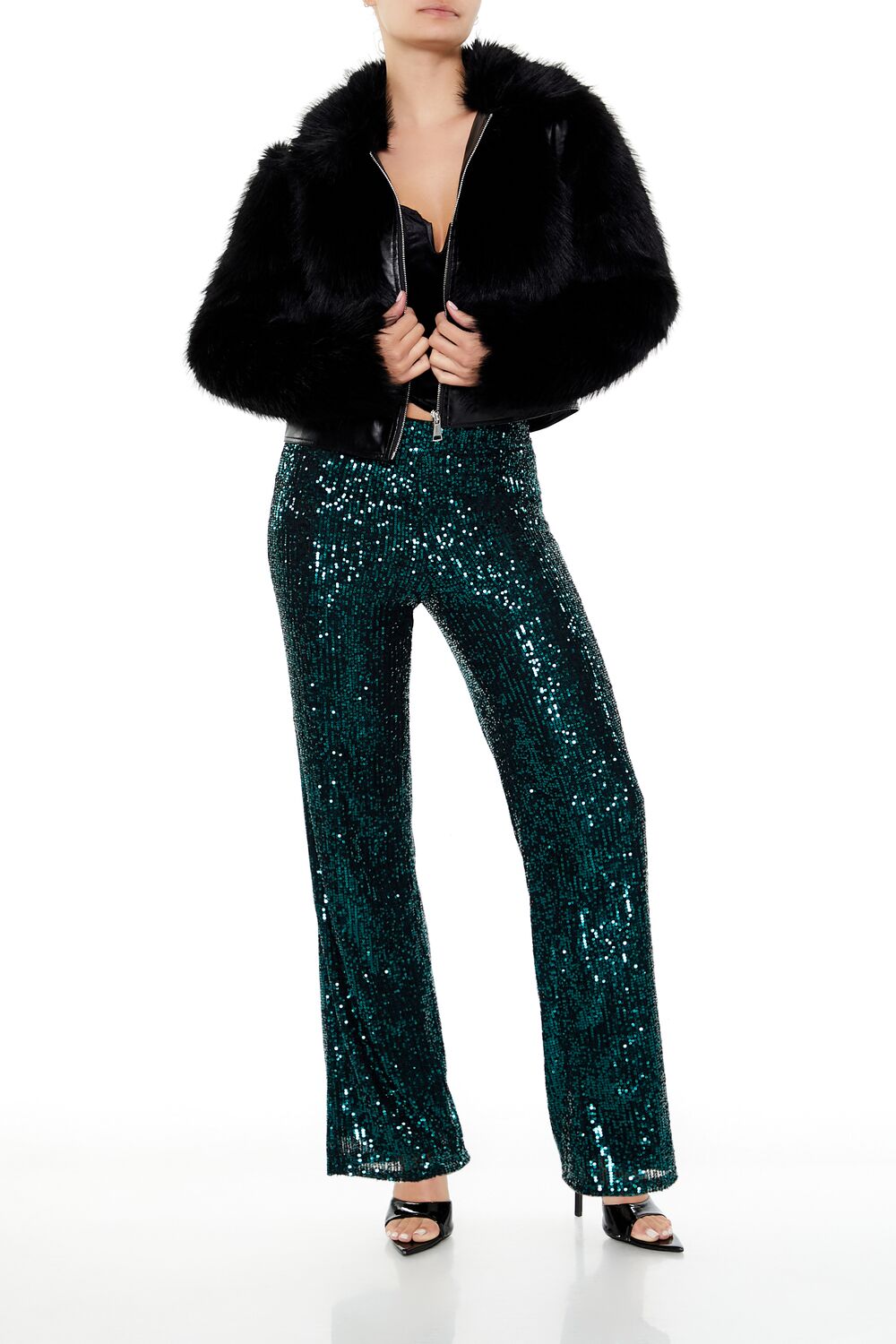 Sequin High-Rise Wide-Leg Pants