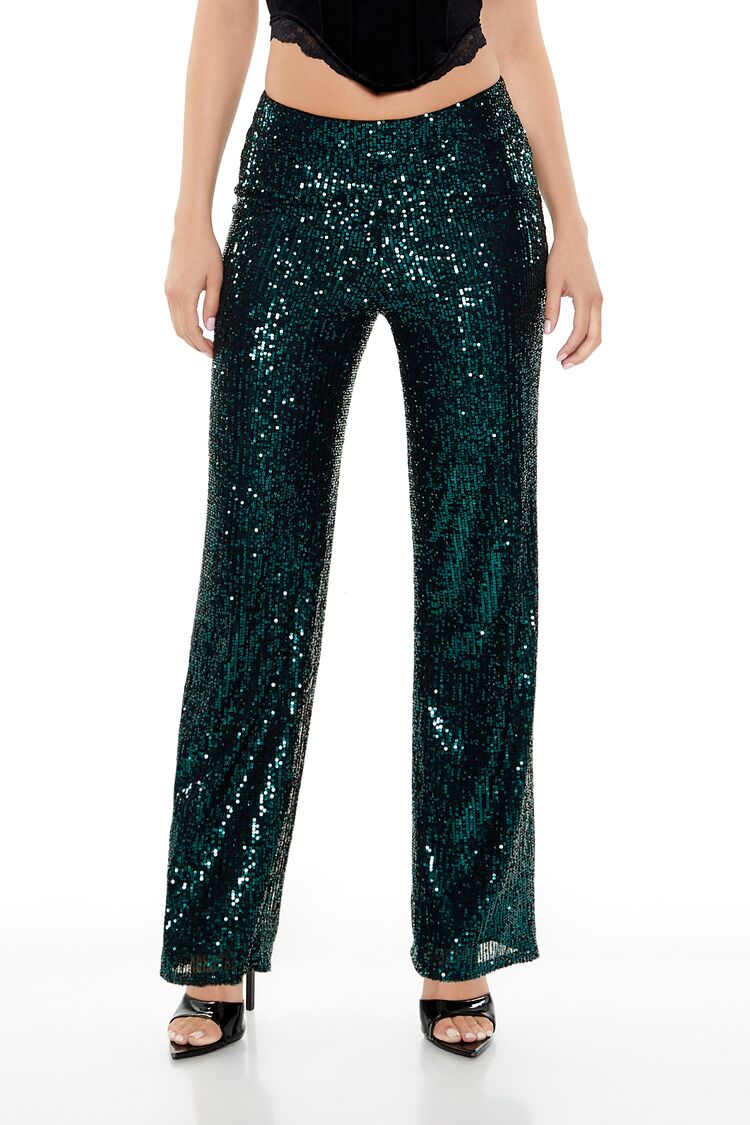 Sequin High-Rise Wide-Leg Pants