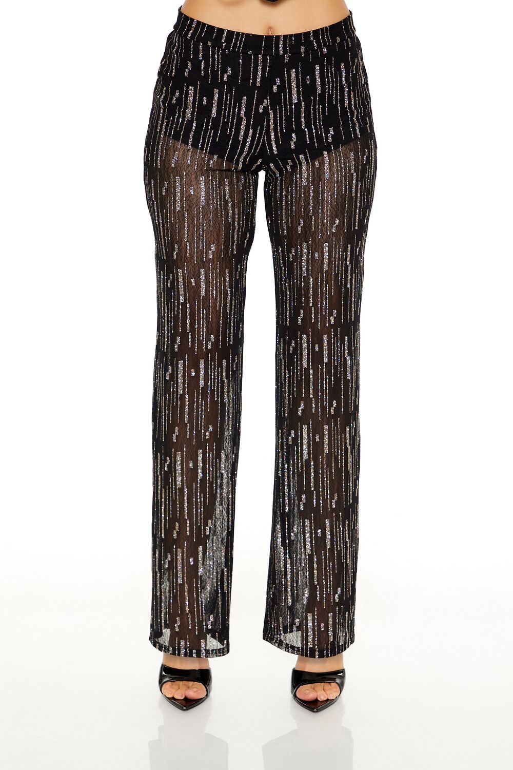 Glitter High-Rise Straight Pants