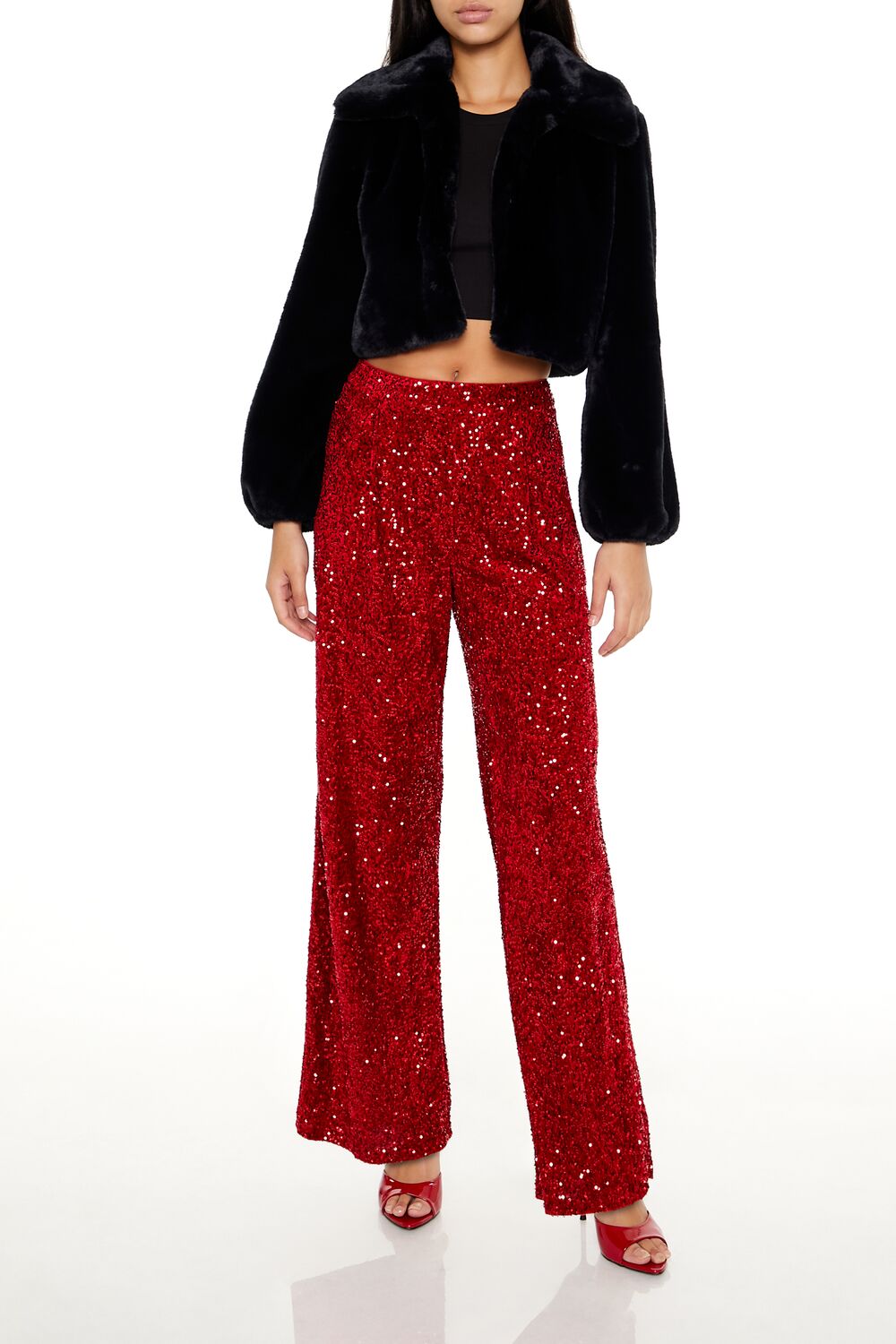 Sequin Velvet High-Rise Pants