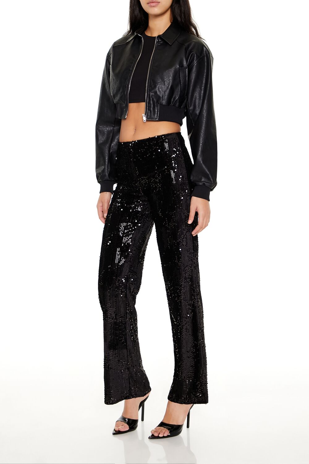 Sequin High-Rise Straight Pants