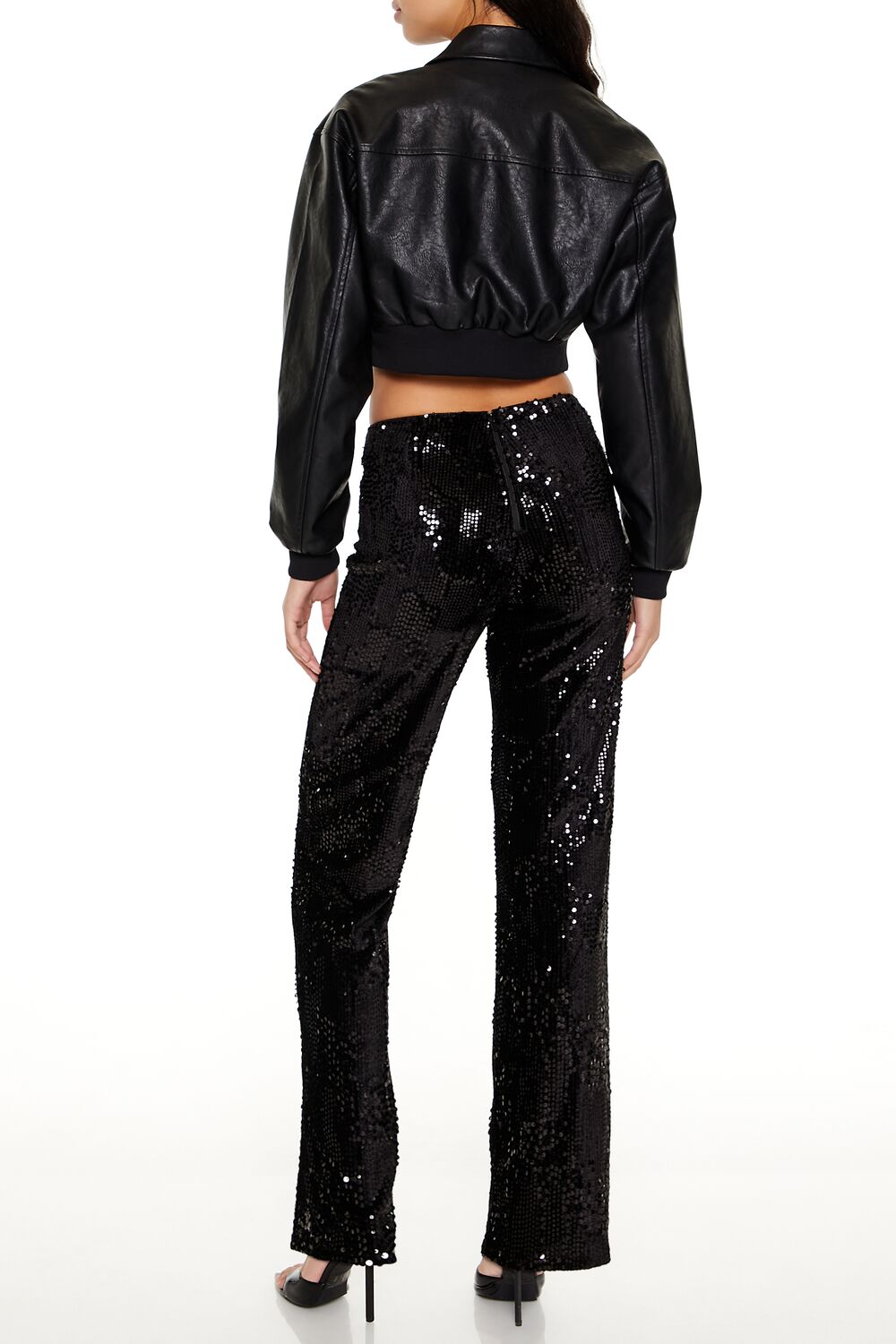 Sequin High-Rise Straight Pants