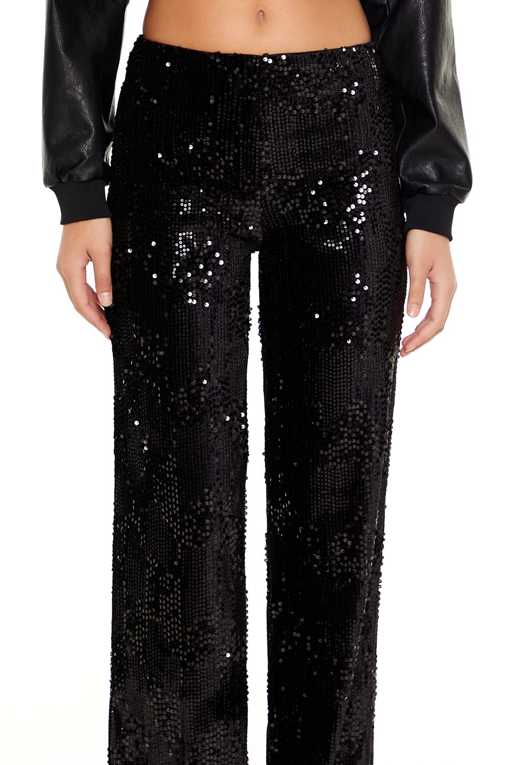 Sequin High-Rise Straight Pants