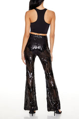 Sequin High-Rise Flare Pants