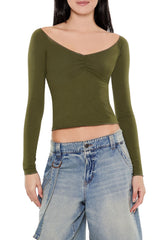 Ruched Boat-Neck Top