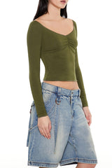 Ruched Boat-Neck Top