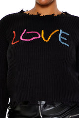 Plus Size Love Embroidered Sweater