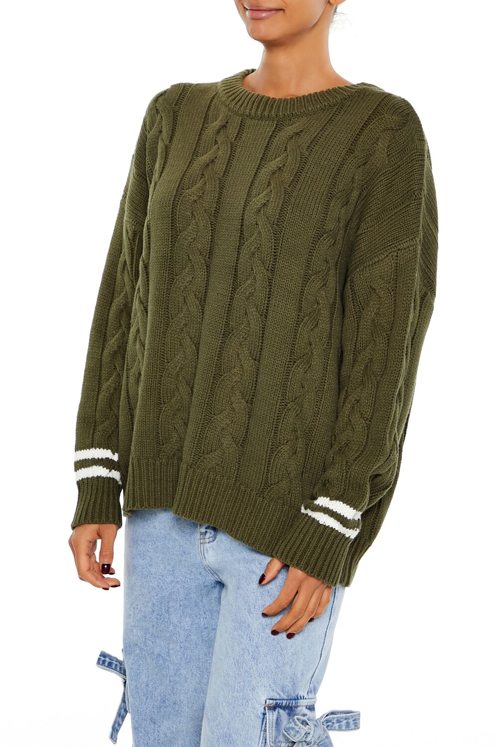 Varsity-Striped Cable Knit Sweater