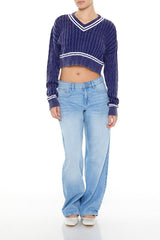 Cropped Varsity-Striped Sweater