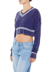 Cropped Varsity-Striped Sweater