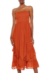 Strapless Layered Midi Dress