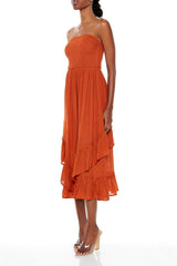 Strapless Layered Midi Dress