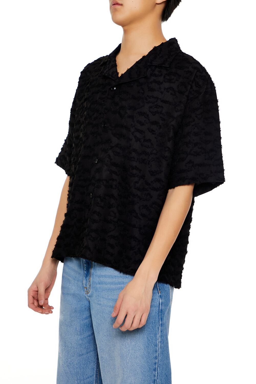 Frayed Jacquard Cuban Collar Shirt