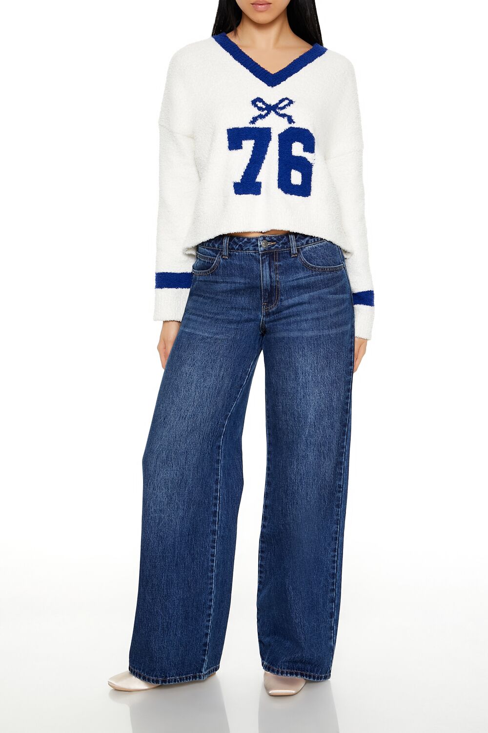 Heart Bow Mid-Rise Baggy Jeans